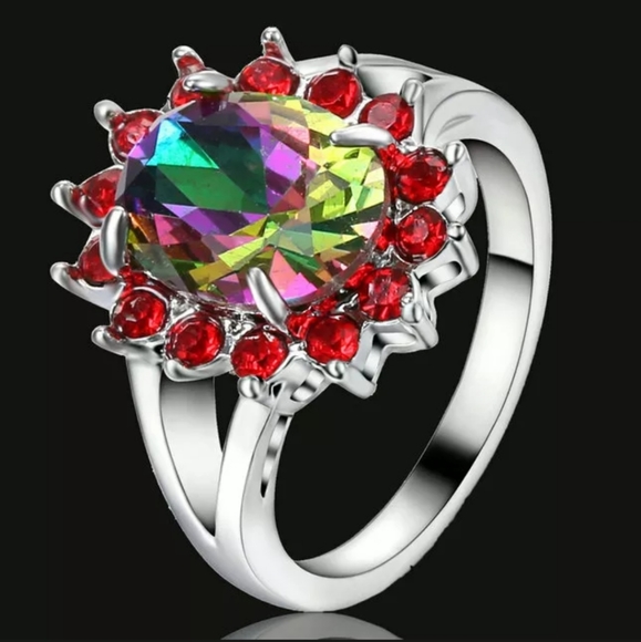 New Rainbow Mystic Topaz White Gold Ring. - Picture 1 of 3